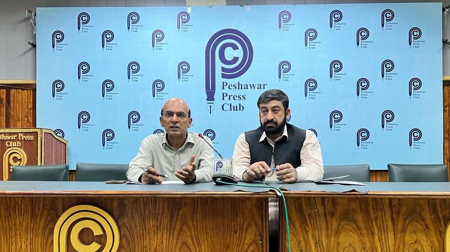 Mukhtar Ahmed of CDPI and Asadullah Khan of CGPA addressing press conference.
